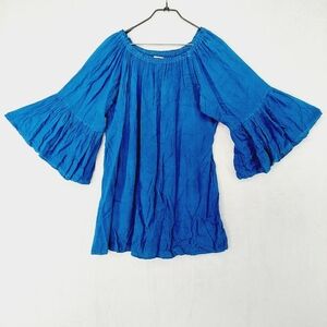 Exist Rayon Blue Bell 3/4 sleeve Crewneck Elastic Top Blouse P2704